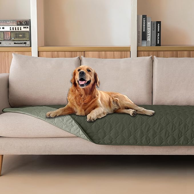 gogobunny 100% Double Sided Waterproof Dog Blanket Soft Pet Bed Cover Reversible Protect Furniture Couch Sofa Car for Puppy Cat Kids (Dark Olive/Light Olive, 30x80 Inch (Pack of 1))