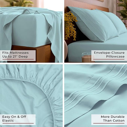 Mellanni Full Sheet Set - 6-Piece Iconic Collection Bedding, (Including 4 Pillowcases), 21-Inch Extra Deep Pocket, Easy Care, Ultra Soft, Cooling Sheets, Brushed Microfiber - Aqua
