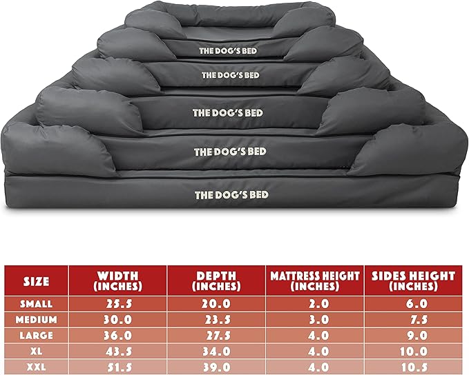 The Dog’s Bed Orthopedic Memory Foam Dog Bed with Bolsters for XXL Dogs, Waterproof Washable Cover, Anti-Slip Base, Calming Surface – CertiPUR-Certified Foam, Oxford Fabric, Grey with Black Trim, XXL