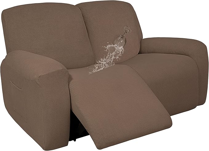 Easy-Going 100% Dual Waterproof Recliner Loveseat Cover, 6-Pieces Stretch Relining Sofa Cover with Pocket, Jacquard 2 Seat Sofa Slipcover Leakproof Washable (Loveseat, Brown)
