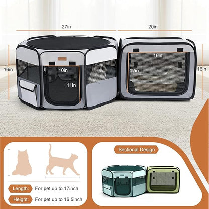 Lekereise Portable Cat Playpen, 47" × 16" Cat Playpen, 2-in-1 Dog Playpen Indoor Outdoor for Cats, Puppies and Small Pets, Independently Usable, with a Carry Bag