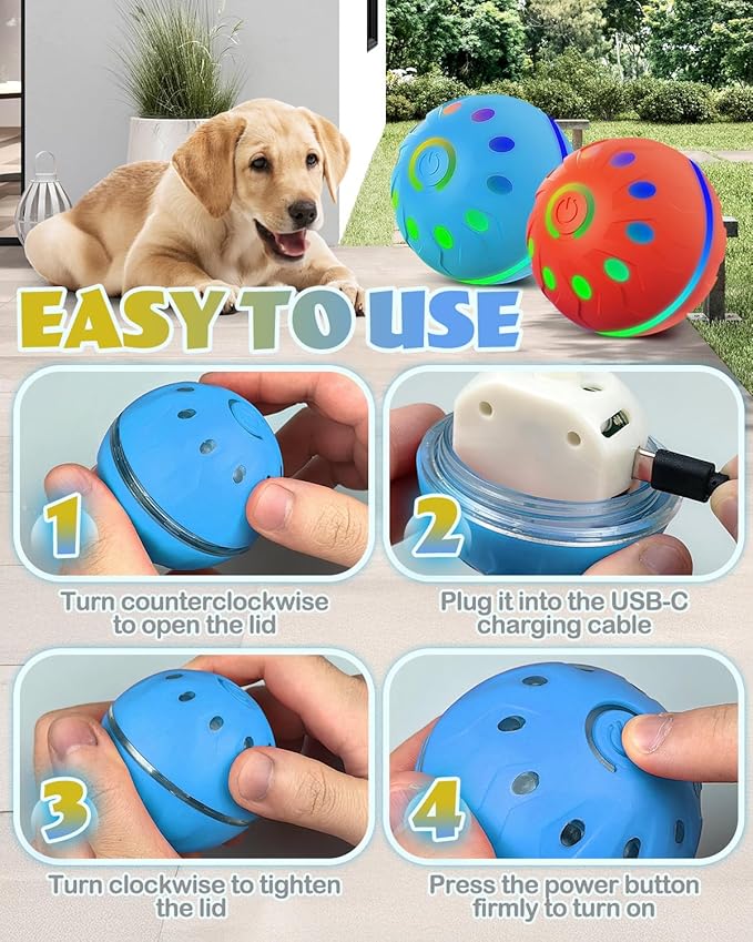 Zoomsnail 2 Pack Interactive Dog Ball Toy, BPA-Free Rechargeable Automatic Rolling Ball Toys with Lights & 2 Modes, Waterproof Dog Balls to Offer Entertainment, Ideal Gifts for Small & Medium Dogs