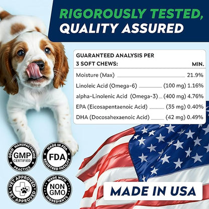 STRELLALAB Fish Oil Omega 3 6 9 Chews for Dogs - Allergy and Itch Relief - Flea and Tick Chews for Dogs - Skin and Coat Supplement - Shedding, Itchy Skin Relief - 180 Promo Jar - Chicken Liver