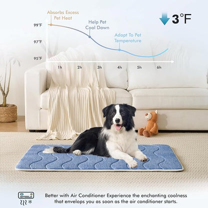 MICROCOSMOS 0.8" Thick Cooling Dog Foam Pad & Summer Pet Sleeping Mat, Machine Washable, Materials Safe, Portable Flat Pet Bed for Dogs.(Navy Blue, 30" x 19")