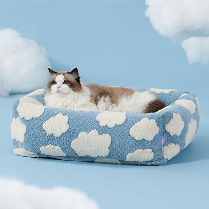LE SURE Cute Dog Bed for Small Dogs & Cats- Washable Puppy Beds,Cozy Rectangle Orthopedic Pet Sofa with Jacquard Shaggy Plush & Anti Slip Bottom,20x19x6inches