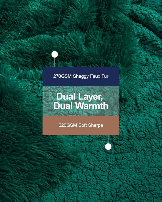 Pawque Faux Fur Throw Blankets 50x60 Inches, Soft Fuzzy Fluffy Blanket, Warm Thick Sherpa Long Hair Shag Reversible Lightweight Cozy Throw for Bedroom Sofa Couch, Green