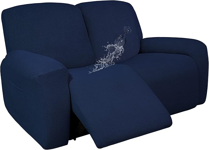 Easy-Going 100% Dual Waterproof Recliner Loveseat Cover, 6-Pieces Stretch Relining Sofa Cover with Pocket, Jacquard 2 Seat Sofa Slipcover Leakproof Washable (Loveseat, Navy)