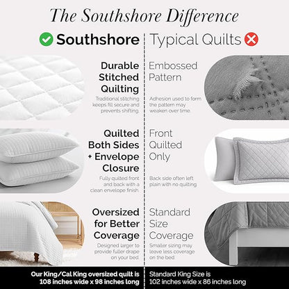 Southshore Fine Living, Inc. King Quilt Bedding Set with Shams, Coverlet Quilt King Size Bedspread, Luxury Bedding, Bed Spread for Kings/California Kings, Lightweight Quilted Comforter, White Quilts