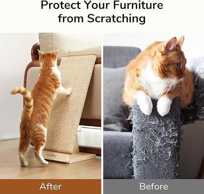 FUKUMARU Cat Scratcher, 23.66 Inch Sisal Cat Scratching Post Ramp, Replaceable Scratching Mat for Indoor Cats, Wood Frame L Shape Wall Mounted Scratch, Cats Scratch Furniture Protector for Couch Sofa