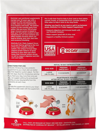 Dinovite Probiotic Supplement for Dogs, Omega 3, Hot Spot Relief, Skin & Coat Supplement, 90 Day Supply for Large Dogs