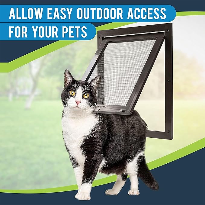 TonGass 7.9" x 9.9" Pet Screen Door Flap Compatible with Doggy Fits Dogs & Cats Under 30 Lbs, Small Dog Doors Flaps, Cat Screen Window Door Flap for Exterior Porch Screen and Window Screen - Brown