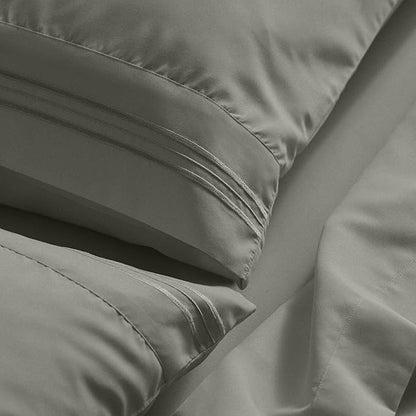 Mellanni California King Sheet Set - 6-Piece Iconic Collection Bedding, (Including 4 Pillowcases), 21-Inch Extra Deep Pocket, Easy Care, Ultra Soft, Cooling Sheets, Brushed Microfiber - Taupe