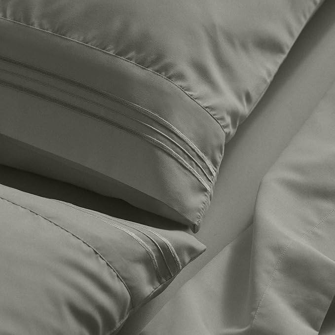 Mellanni Full Sheet Set - 6-Piece Iconic Collection Bedding, (Including 4 Pillowcases), 21-Inch Extra Deep Pocket, Easy Care, Ultra Soft, Cooling Sheets, Brushed Microfiber - Taupe