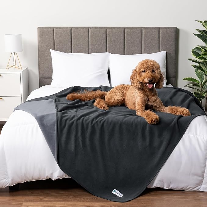 PetAmi Waterproof Dog Blanket for Extra Large Pets Dogs Cats, Large Pet Couch Cover Protector for Furniture, Reversible Washable Soft Fleece Cat Blanket for Bed Couch Sofa, 60x80 (Gray/Light Gray)