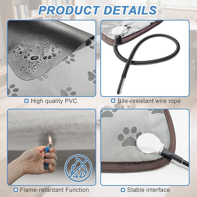 Bestio Large Dog Heating Pad,34x21 in Heated Dog Bed with Constant Heat MET&UL Certified Pet Heating Pad,Chew-Resistant Cord,Waterproof Washable Cover - Blue