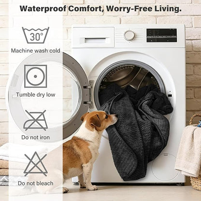 Catalonia Waterproof Pet Blanket for Sofa, Bed & Couch - Reversible Leakproof Fleece Furniture Protector Cover - Liquid Pee Proof Dog Cat Blanket for Small Medium Large Pets, Black, 60" x 80"