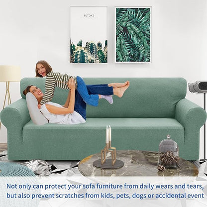 ZNSAYOTX 1 Piece Jacquard Couch Covers for 3 Cushion Couch Living Room High Stretch Sofa Cover Pets Dogs Friendly Anti Slip Thickened Slipcovers Furniture Protector (Large,New Pattern Pea Green)
