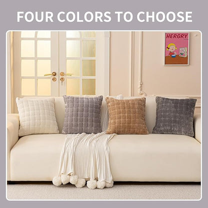 Velvet Throw Pillow Covers(Pack of Two, Light Grey) 18×18 Inch Decorative Pillows Cover Neutral Soft Chenille Couch Pillows with Zipper Aesthetic for Living Room and Bedroom