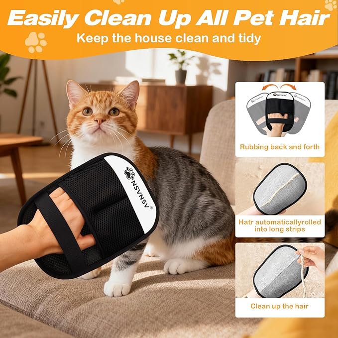 NSVNSV Pet Hair Removal Glove for Dogs Cats, Pet Hair Removal Tool, Reusable Electrostatic Pet Hair Gloves, Versatile Grooming Gloves for Washing, Deshedding, Grooming, White, 2 pcs