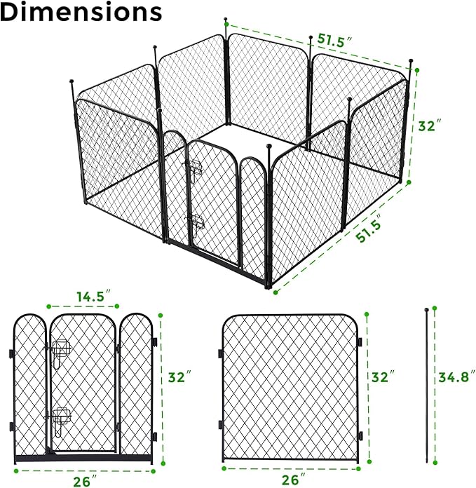 ZOMISIA Paw Safe Dog Playpen for Indoor, 32 Inch 8 Panels Anti-pinch Diamond Mesh Dog Fence for Small Medium Dogs, Metal Stable Dog Play Pen with Door, Portable Pet Playpen for Outdoor RV Camping Yard
