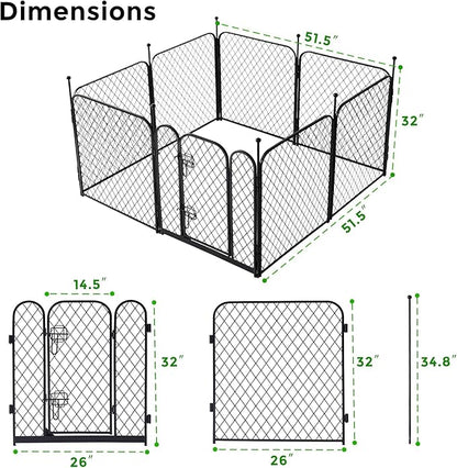 ZOMISIA Paw Safe Dog Playpen for Indoor, 32 Inch 8 Panels Anti-pinch Diamond Mesh Dog Fence for Small Medium Dogs, Metal Stable Dog Play Pen with Door, Portable Pet Playpen for Outdoor RV Camping Yard