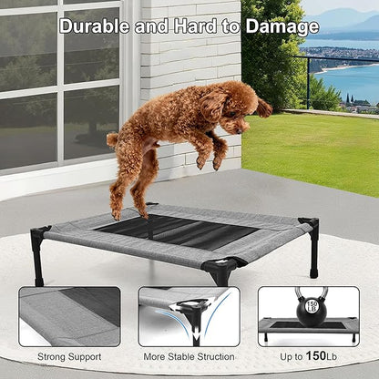Raised Dog Bed Cooling Cot for Indoor Outdoor Use Portable Waterproof Mesh Pet Bed Washable for Large Medium Small Dogs, Grey