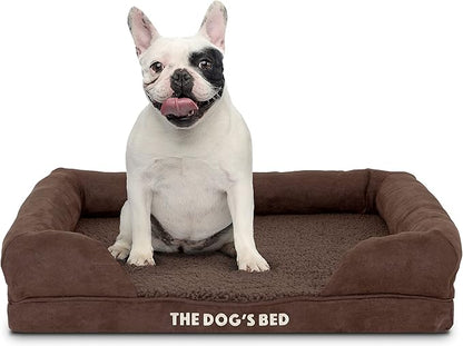 The Dog’s Bed Orthopedic Memory Foam Dog Bed with Bolsters for Small Dogs, Waterproof Washable Cover, Anti-Slip Base, Calming Surface – CertiPUR-Certified Foam, Plush Fabric, Brown Plush, Small