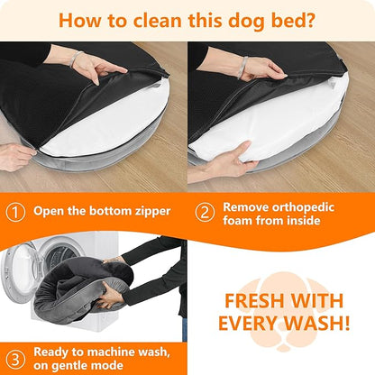 Dwanton Orthopedic Dog Bed for Extra Large Dogs with Gel Memory Foam, Waterproof Dog Sofa, Washable Pet Bed with Four Sided Bolster Cushion, Removable Cover & Non-Slip Bottom, 45", Dark Gray