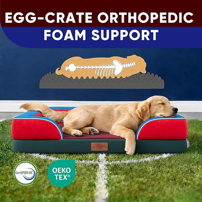 Comfort Expression Orthopedic Dog Bed for Extra Large Dogs 42x30 Inch, Waterproof Egg Crate Foam XL Pet Bed with Removable Bolsters, Dog Couch with Washable Cover & Non-Slip Bottom, San Francisco