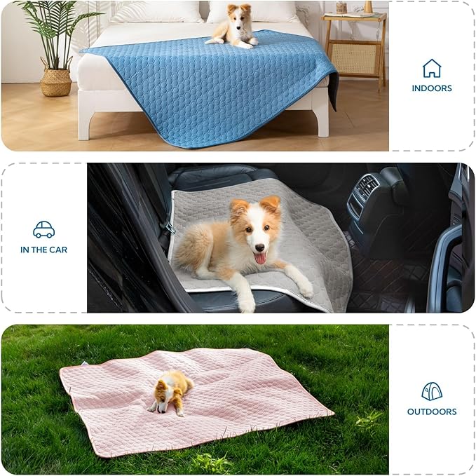 Soulbond Cooling Mat for X-Large Dogs - 50"x60" Washable Machine Cooling Pad for Puppy, QMAX>0.3, Anti-Slip Bottom, Portable Summer Cool Pet Bed Pad for Outdoor/Indoor/Cars/Travel Use, Light Gray