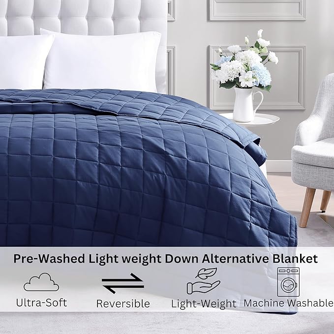 Casa Platino Navy Blue Blanket King Size – Pre Washed Lightweight Bed Blanket – Microfiber Down Alternative – Navy