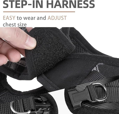 PUPTECK Adjustable Dog Harness Collar and Leash Set Step in No Pull Pet Harness for Small Medium Dogs Puppy and Cats Outdoor Walking Running, Soft Mesh Padded Reflective Vest Harnesses, Black XL
