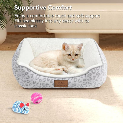 Zerbuger Rectangle Cat Dog Bed for Large Medium Small Pets Indoor Outdoor Machine Washable Sleeping Sofa Non-Slip Bottom Soft Puppy Bed Durable Orthopedic Calming Pet Cuddler (Small, White Leopard)