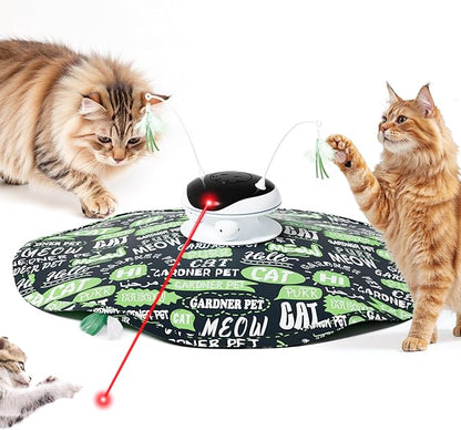 Gardner Pet Cat Laser Toys,USB Chargeable 5 in1 Hide and Seek Automatic Interactive Kitten Toy, Moving LED Red Dot&Ambush Feather Play, Track BallsExercise Toy for Indoor Cats 24 Inch Cover,Chirping