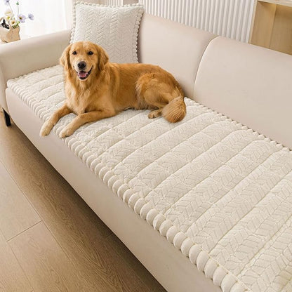 Smiry Non Slip Couch Covers for Dogs, Fuzzy Pet Couch Covers for 3 Cushion Sofa Pet Friendly, Soft Sofa Slipcovers Cushion Furniture Protector Washable (Beige, 27.6" x 88")