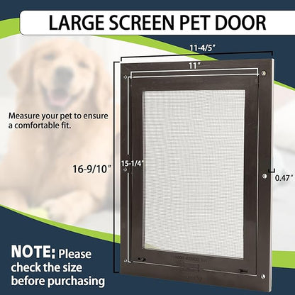 Tongass Easy-to-Install Screen Door Pet Flap 11 4/5" x 16 9/10" Screen Pet Door Suitable for Pets Under 100 Lbs Impact-Resistant Frame with Secure Dual Sliding Locks for Porch and Window Screens