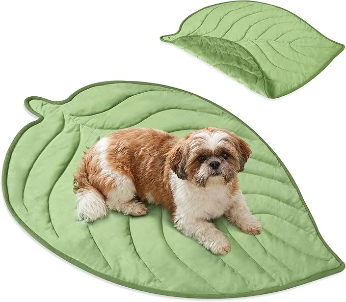 PetAmi Dog Cooling Mat, Leaf Shape, Reversible Cooling Nylon Blanket Soft Fleece Pet Pad for Dogs Cats, Summer All Season Use Q-Max>0.3, Medium 42x48 in, Sage Green