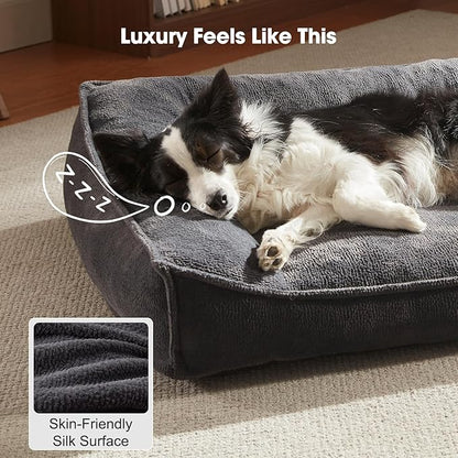 FURTIME Orthopedic Dog Bed Medium Size Dog, Extra Thick Supportive Comfort Pet Sofa, Ergonomic Slant Dog Couch Bed with Removable Washable Cover, Ultra Soft Surface & Non-Slip Bottom, Grey, 35"