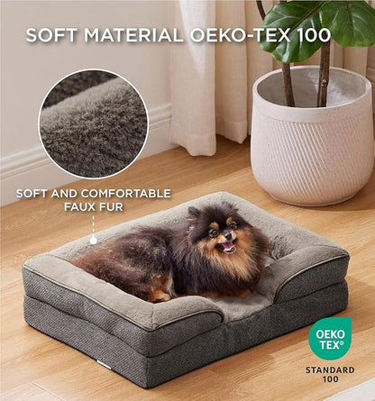 Made4pet Dog Bed Orthopedic Dog Sofa for Large Dogs,Supportive Foam Pet Cushions Bed with Washable Removable Cover, Egg-Crate Foam, Waterproof Lining Bottom, Brown, 24 * 18 * 6 Inch
