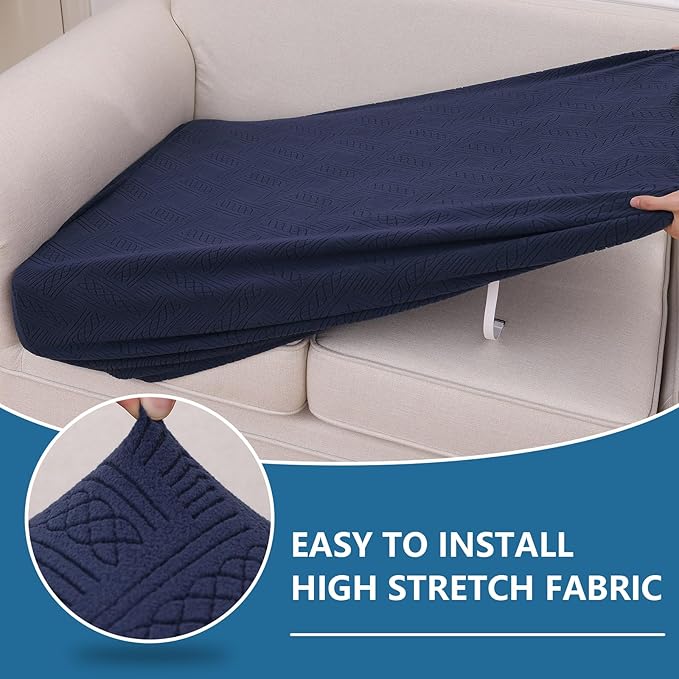 hyha Individual Couch Cushion Covers, Stretch Magic Sofa Seat Cushion Covers Washable, Dog Couch Sofa Slipcover for Pets, Kid with Elastic Bottom(Medium, Navy)