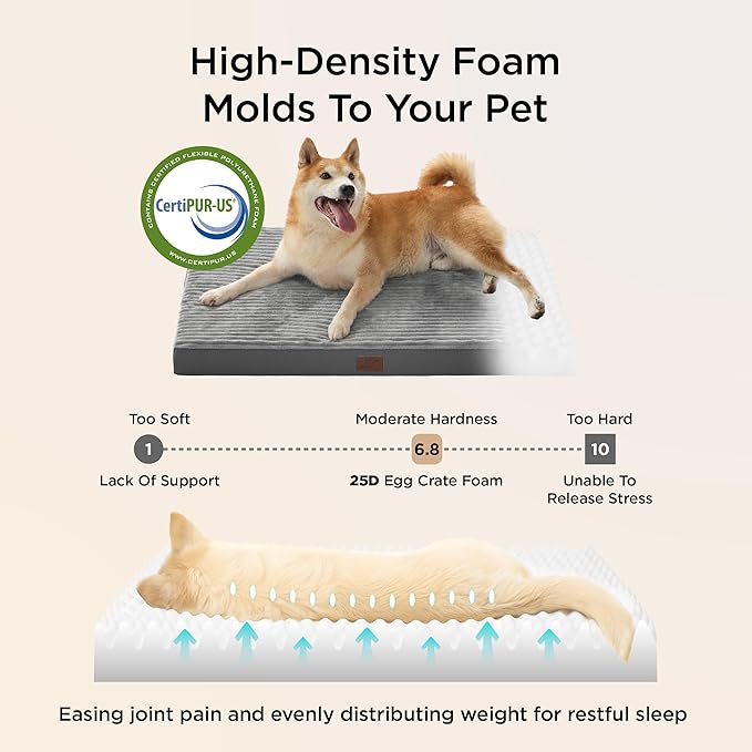 Bedsure ComfyFleece Dog Bed Medium Size Dog - Orthopedic Pet Beds with Removable Washable Cover, NOT Waterproof Egg Crate Foam Puppy Mat, Suitable for Pet Up to 35 lbs, 29"x18"x2.8", NOT for Chewers