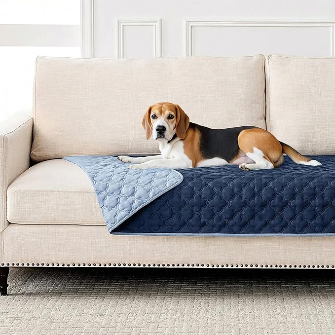 FunFurry Waterproof Dog Blanket, Couch Cover for Dogs Washable, Reversible Dog Bed Cover, Couch Furniture Protector. (Dark＆Light Blue, 30 X 53 Inch - 1 Pack)