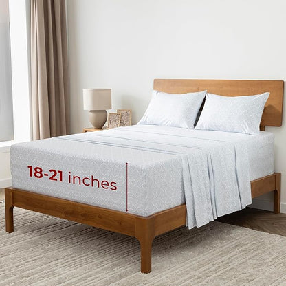 Mellanni Extra Deep Queen Sheets - 4 PC Iconic Collection Bedding - Hotel Luxury, Ultra Soft, Cooling Bed Sheets - Wrinkle, Fade, Stain Resistant (Queen, Laced Sky Blue)