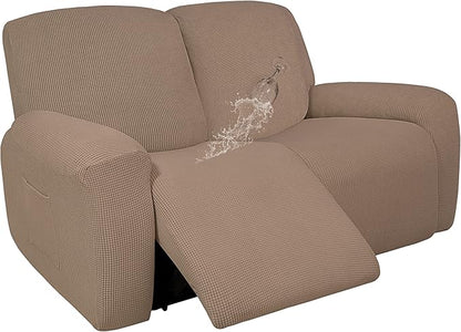 Easy-Going 100% Dual Waterproof Recliner Loveseat Cover, 6-Pieces Stretch Relining Sofa Cover with Pocket, Jacquard 2 Seat Sofa Slipcover Leakproof Washable (Loveseat, Camel)