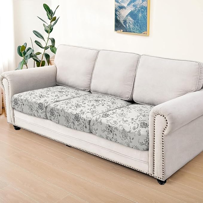 ANARACHON Leather Look Couch Cushion Covers Sofa Seat Slipcovers Sets Couches Furniture Protector for Sectional Armchair Loveseat Pets Kids Stretch Spandex Fabric (3 Cushion Sofa, Beige 02Flower)