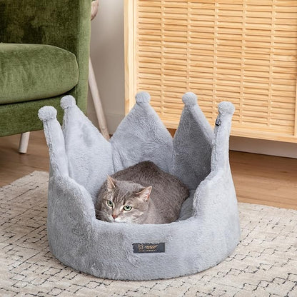 NANDOG Crown Dog Bed for Small Dogs & Cats – Soft Plush Round Pet Bed, Cozy Royal Design, Comfortable Indoor Puppy Bed for Crate or Kennel, Light Gray, Medium