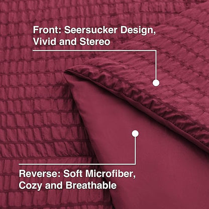 Love's cabin Seersucker Burgundy Twin XL Comforter Set, 5-Piece All Season Lightweight Bed in a Bag Bedding Set with Comforter, Flat Sheet, Fitted Sheet, Pillowcase and Sham | Soft, Breathable, Lightweight