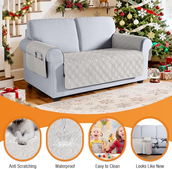 VANSOFY Couch Cover, Waterproof Sofa Covers Washable Slipcover Furniture Protector Couch Seat Covers Non-Slip Couch Cover for Dogs, Pets(Loveseat Plus, Off White)