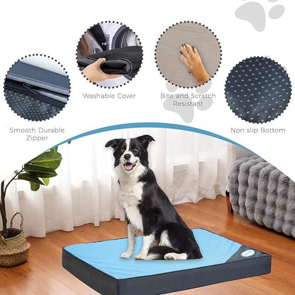 Orthopedic Outdoor Waterproof Dog Beds for Medium Dogs, Washable Pet Bed with Egg Crate Foam Pet Bed Mat for Crate and Removable Oxford Fabric Cover,36"x 26", Blue