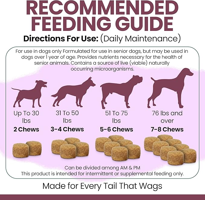 12-in-1 Multivitamin for Senior Dogs - 120 Senior Dog Vitamin and Supplement Soft Chews for Hip and Joint - Advanced Formula with Glucosamine, Omega 3,6,9, Vitamins, Probiotics - Made in the USA
